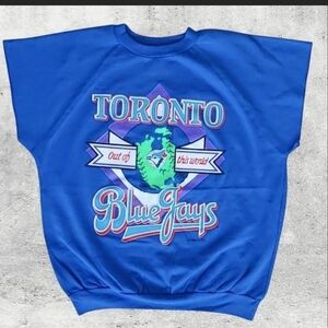 Vtg 1990 Toronto Blue Jays Cropped Sweatshirt XL Short Sleeve 90s MLB Blue